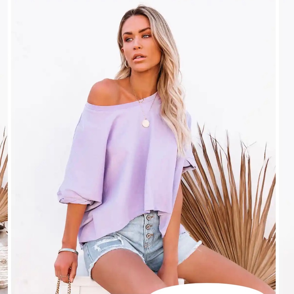 NWT BRIGHT SIDE COTTON RELAXED HIGH LOW TEE - LAVENDER